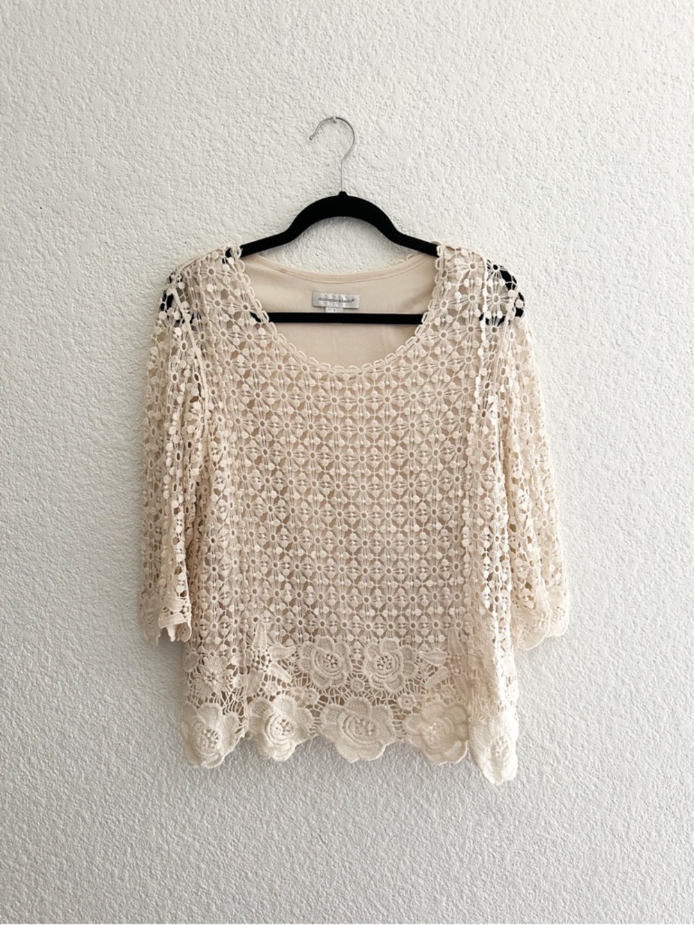 Christopher & Banks Cream Crochet Lace Scoop Neck Blouse